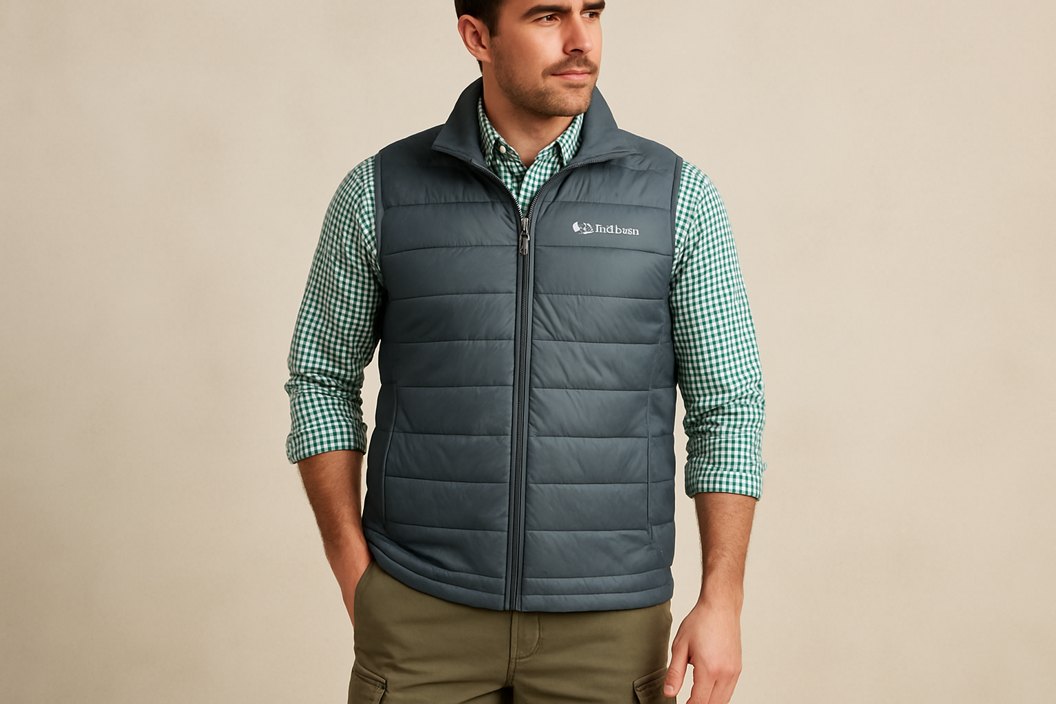 Look 4: Chaleco Columbia con shorts cargo oliva - Estilo outdoor utility