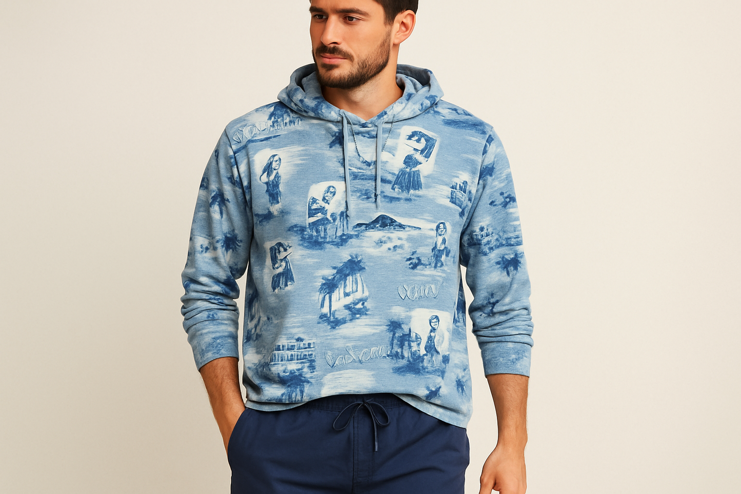 Look 4: Hoodie hawaiana con shorts de baño - Estilo beach ready