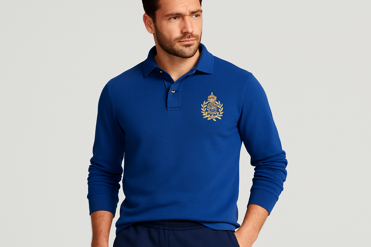 Look 4: Polo azul real de segunda mano con joggers azul marino - Estilo athleisure