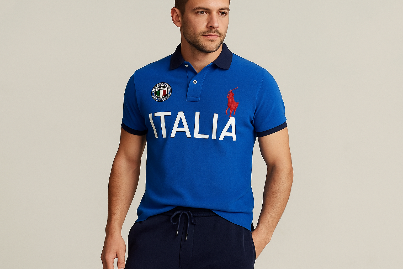 Look 4: Polo Italia de segunda mano con joggers azul marino - Estilo athleisure
