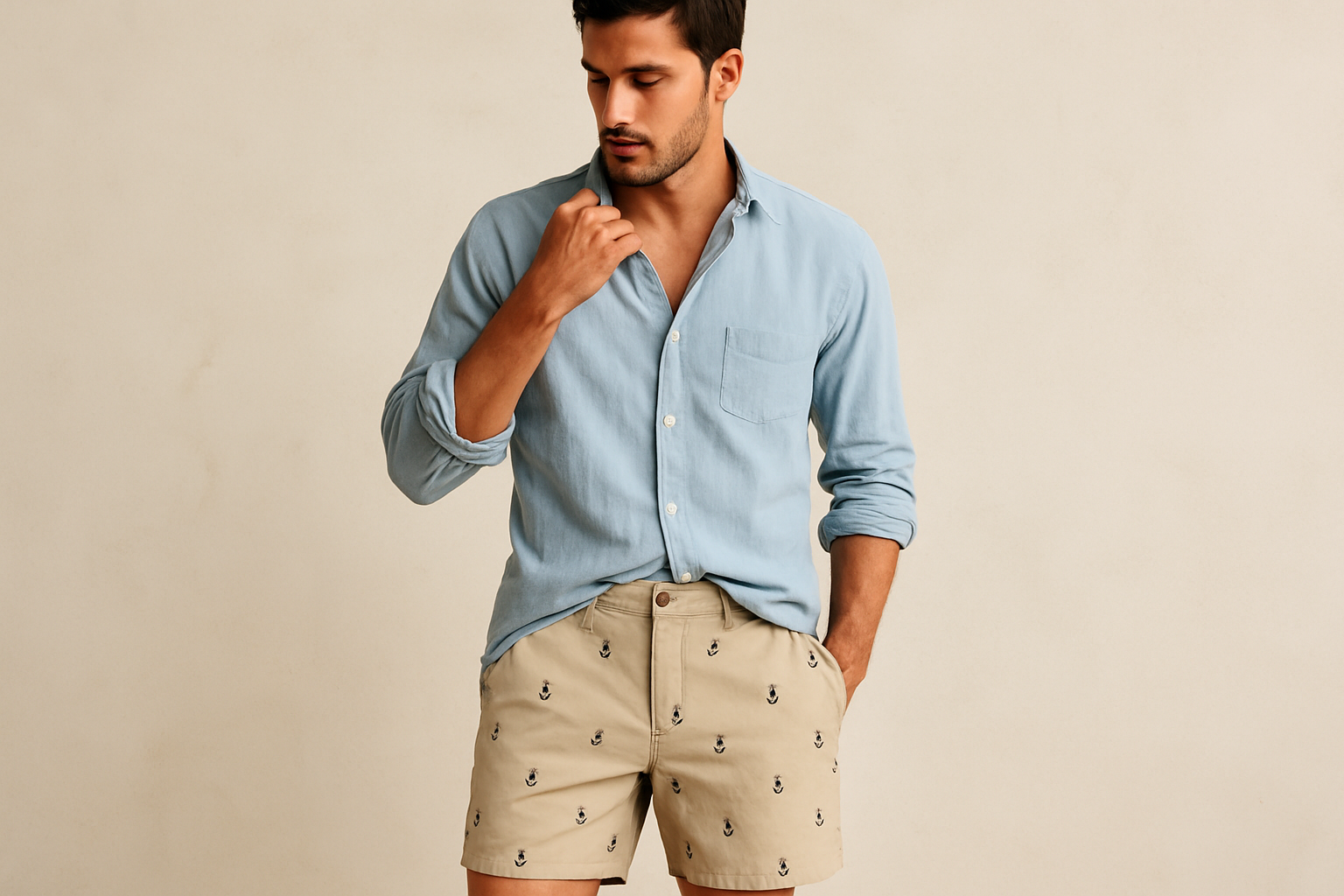 Look 5 - Camisa azul claro desabotonada