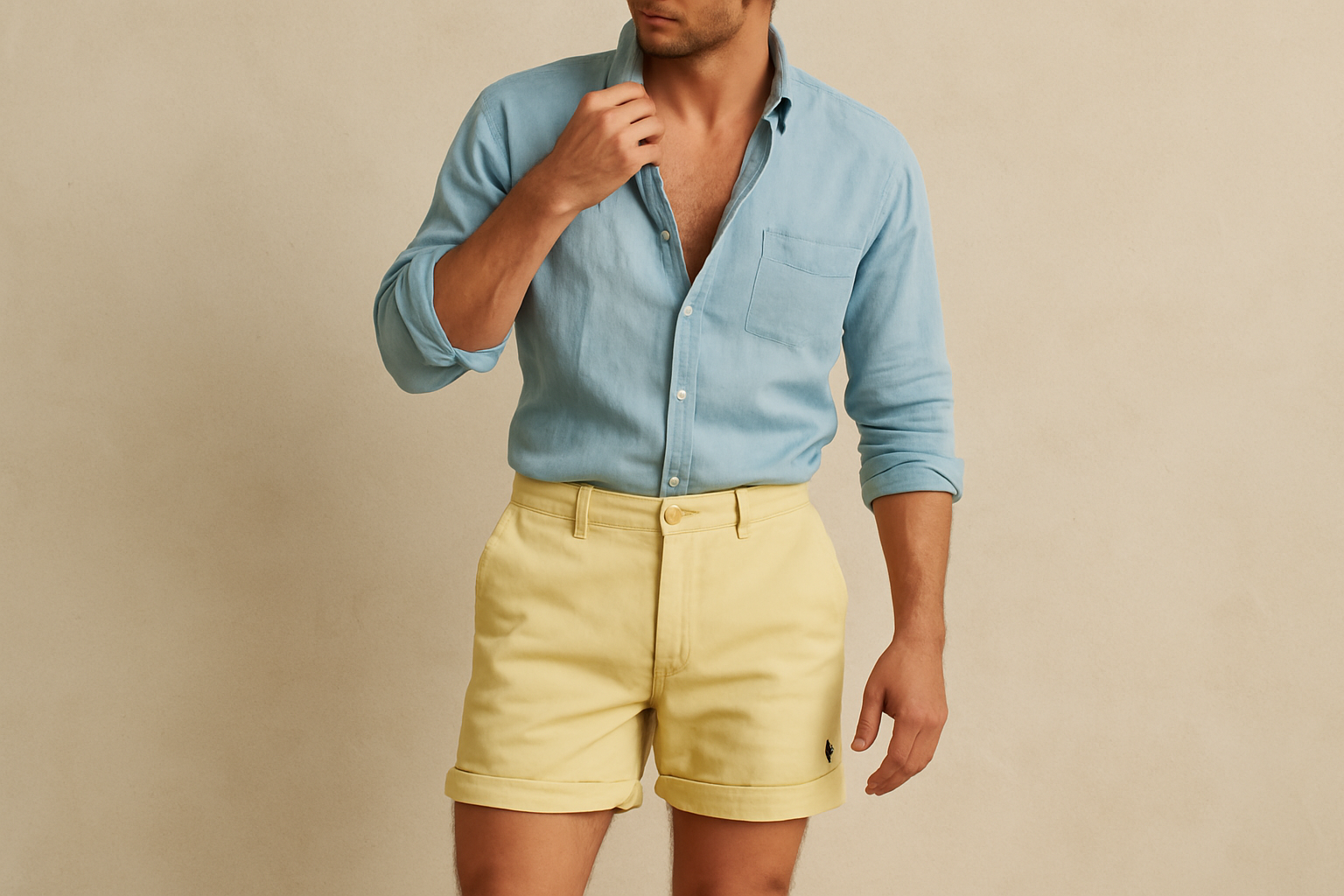 Look 5 - Camisa azul claro desabotonada