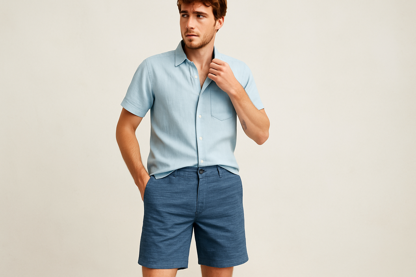 Look 5 - Camisa azul claro desabotonada