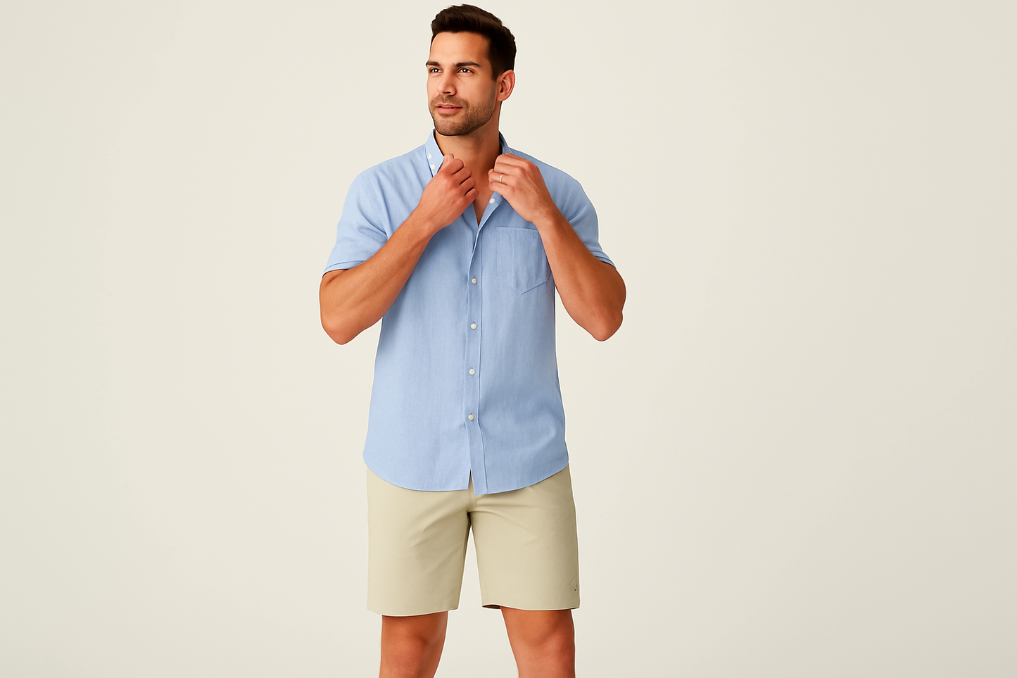 Look 5 - Camisa azul claro desabotonada