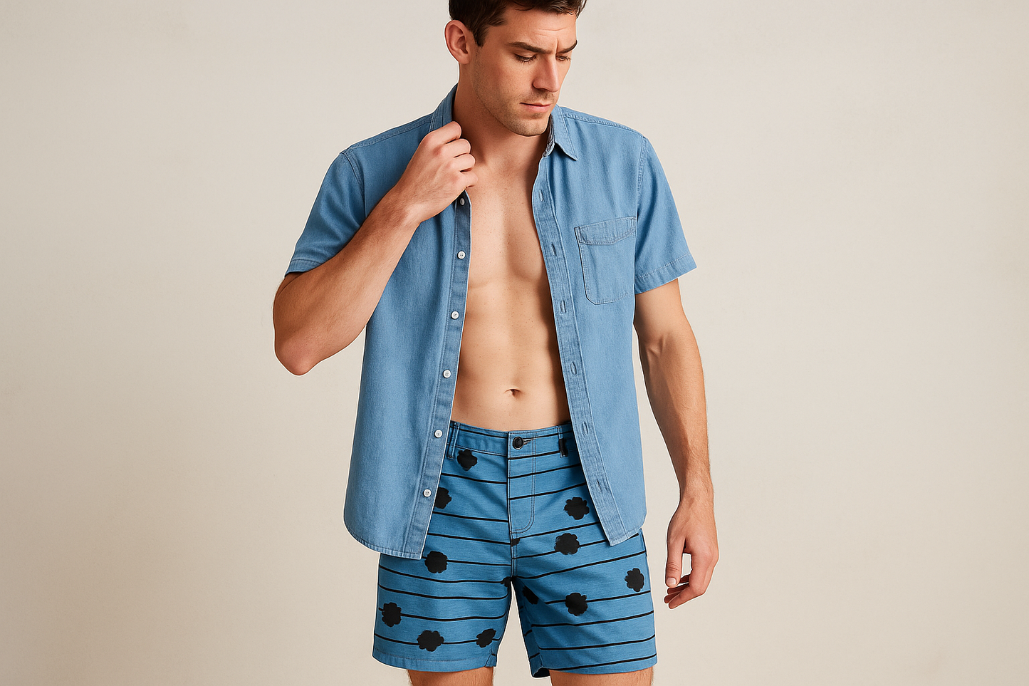 Look 5 - Camisa azul claro desabotonada