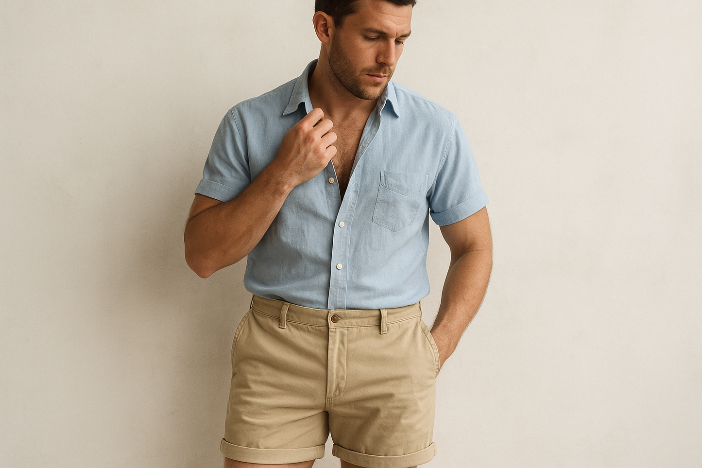 Look 5 - Camisa azul claro desabotonada