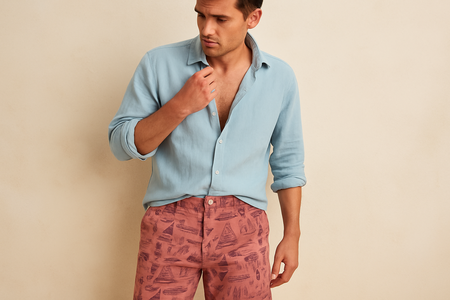 Look 5 - Camisa azul claro desabotonada