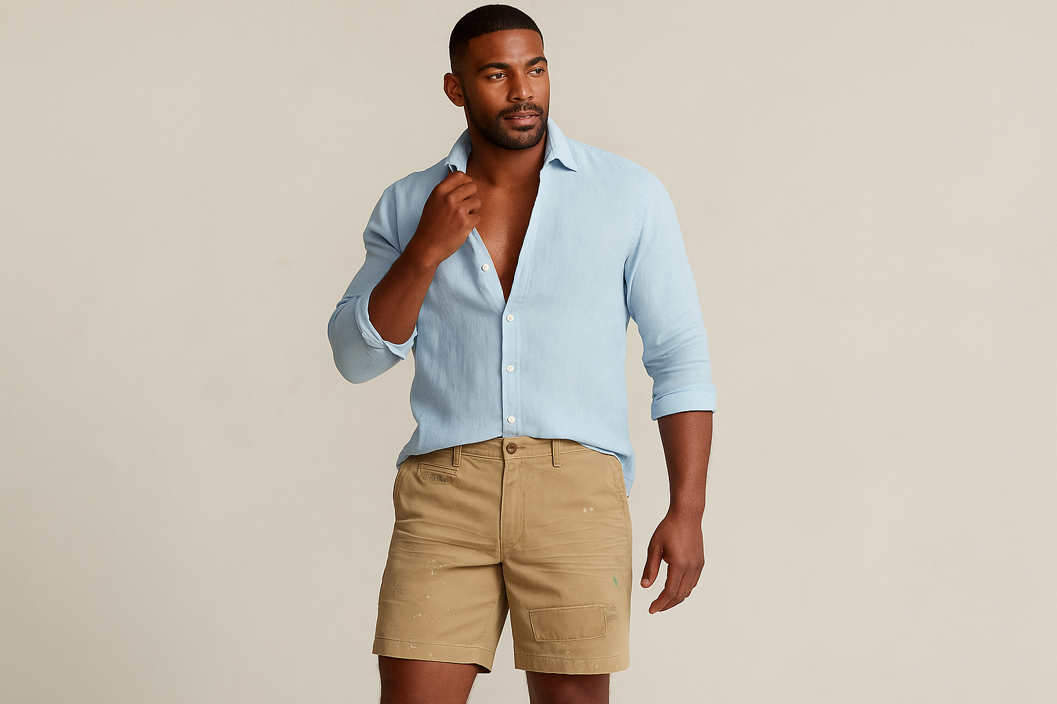 Look 5 - Camisa azul claro desabotonada