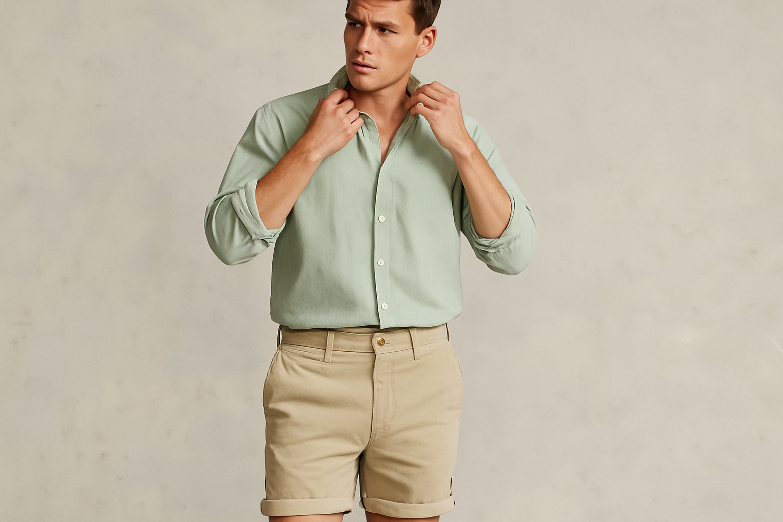 Look 5 - Camisa verde claro desabotonada