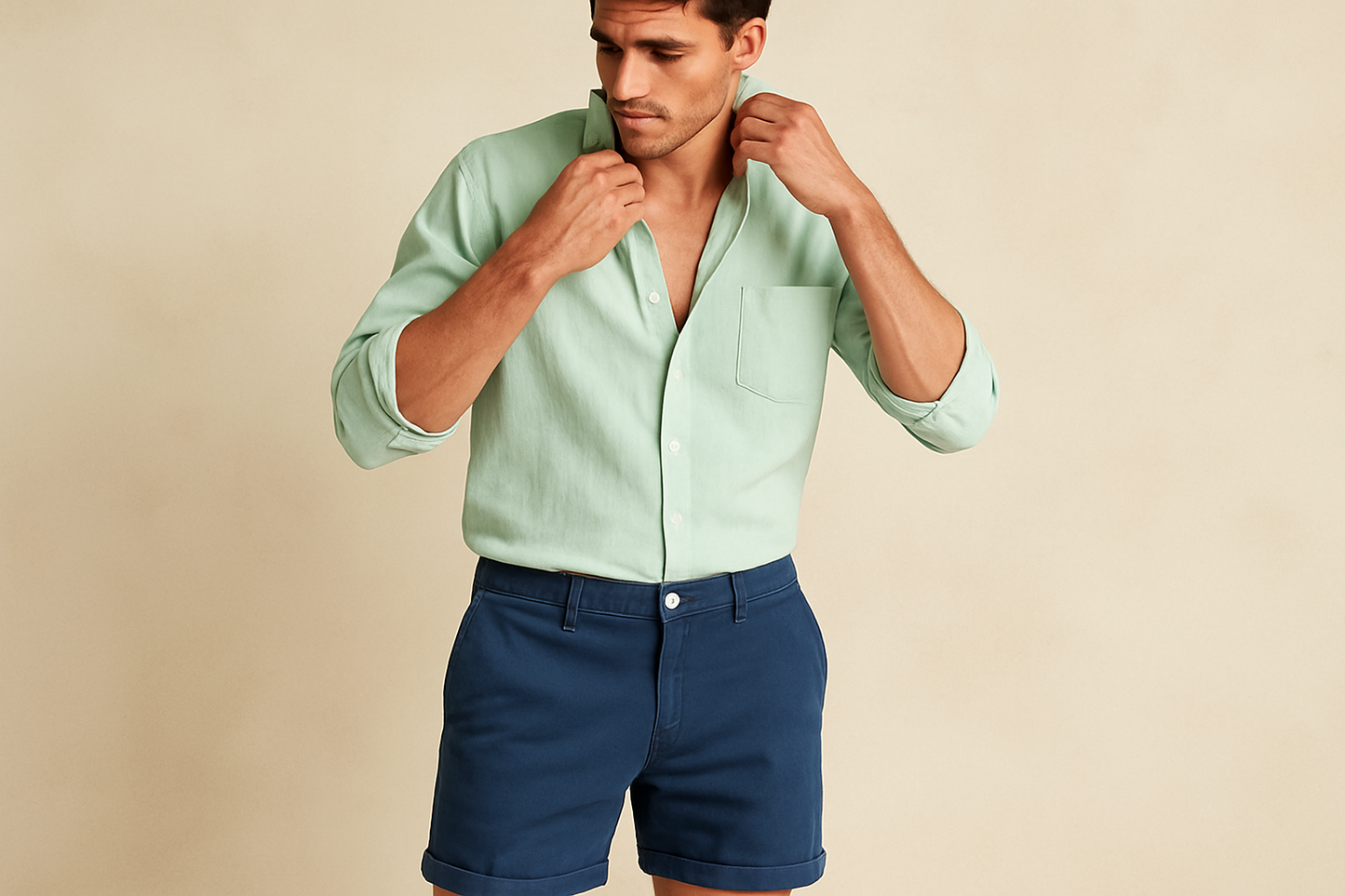 Look 5 - Camisa verde claro desabotonada