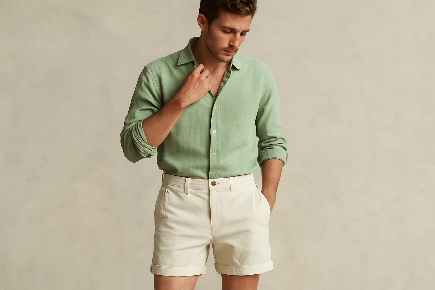 Look 5 - Camisa verde claro desabotonada