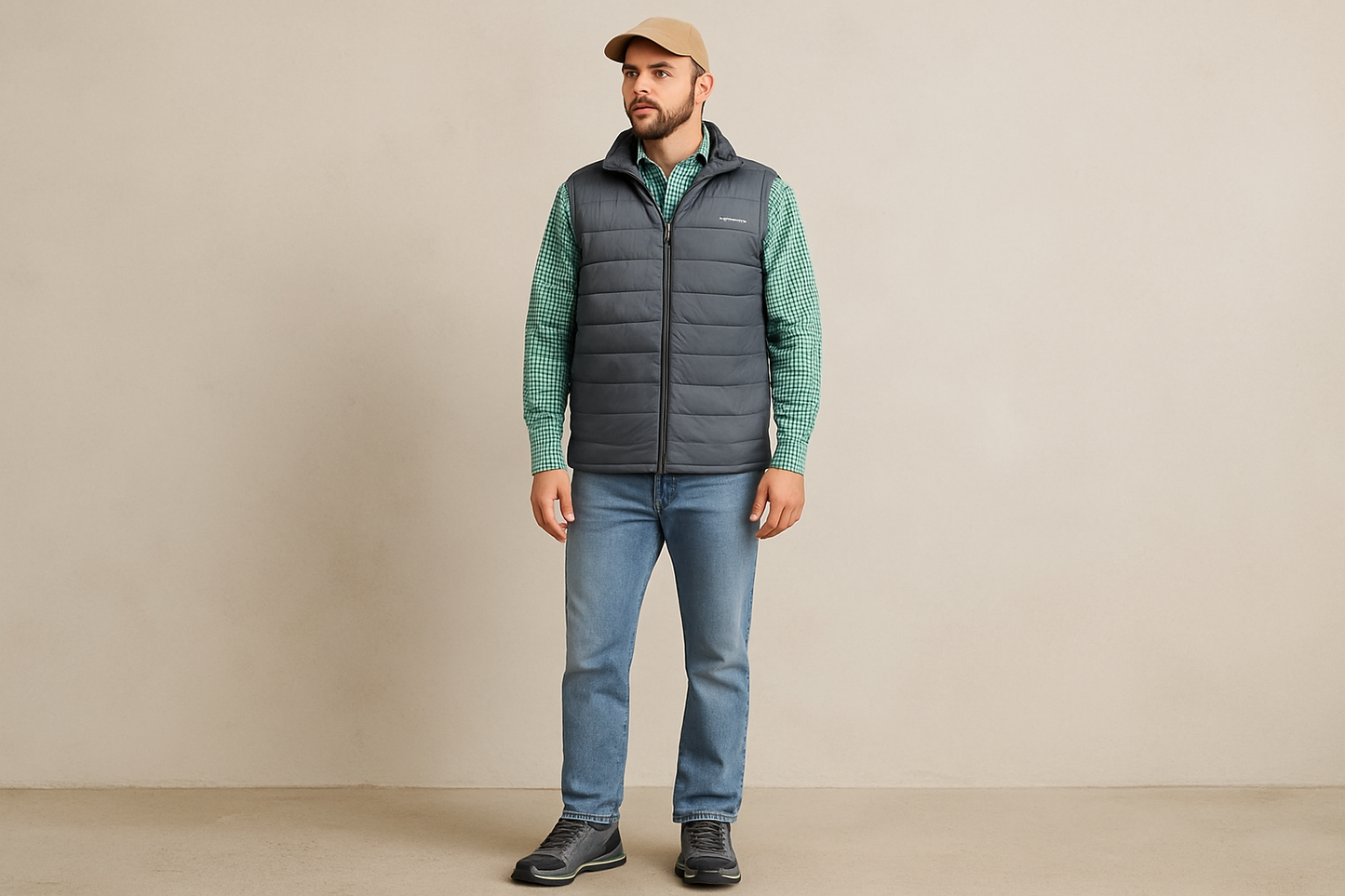 Look 5: Chaleco Columbia con jeans claros - Estilo weekend outdoor