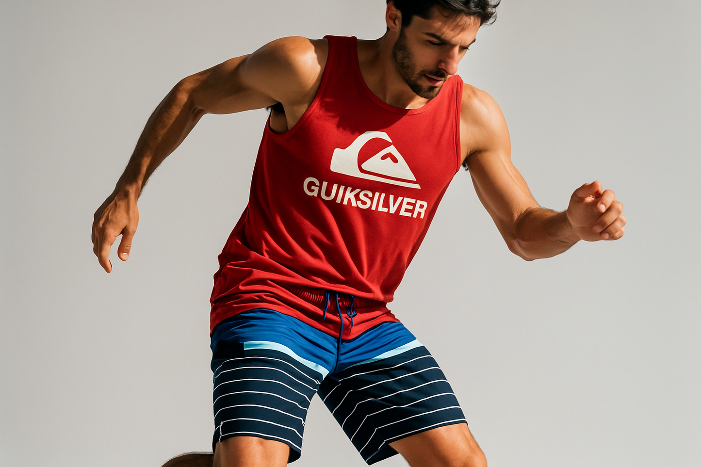 Look 5 - Con tank top Quiksilver rojo, pose dinámica
