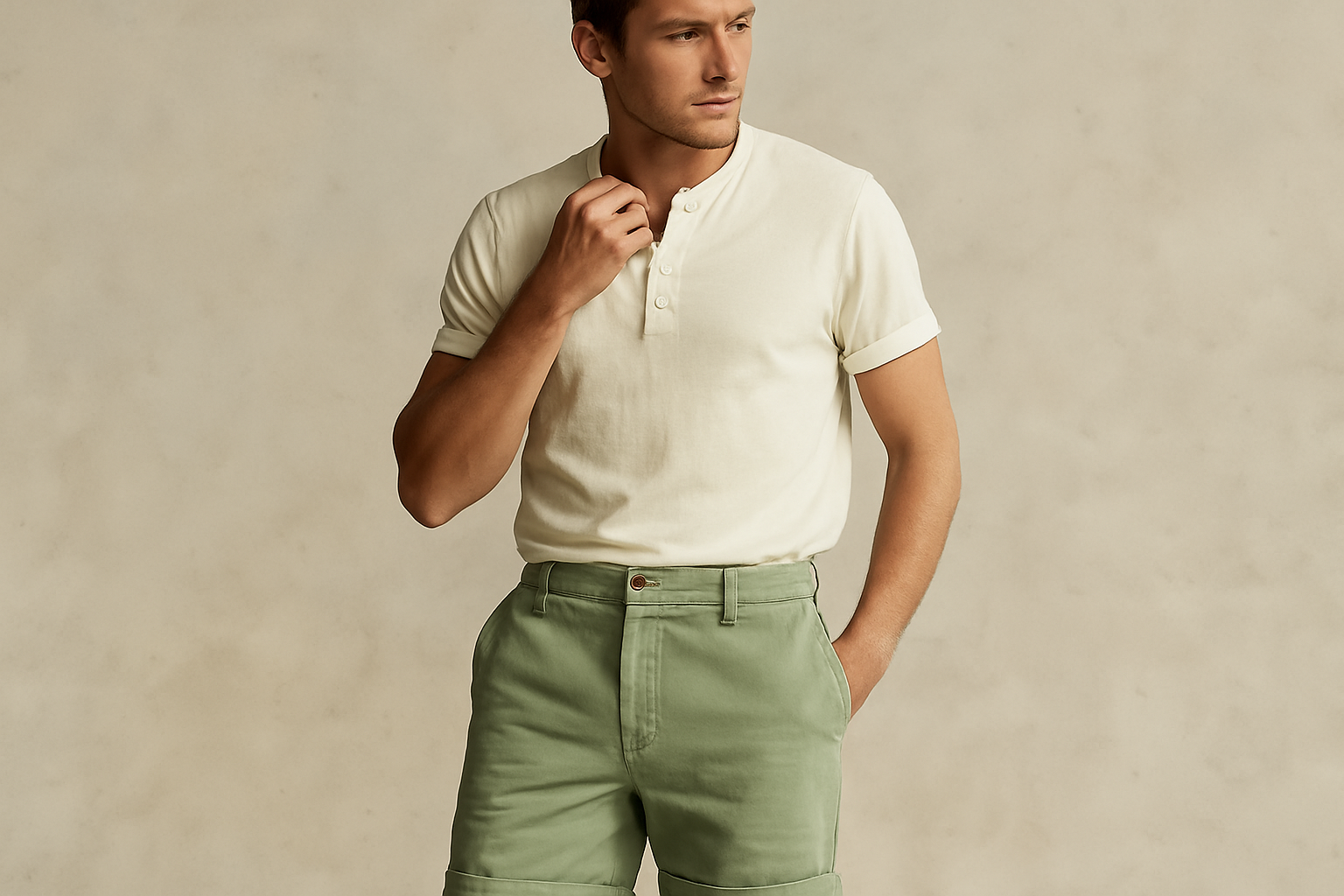 Look 5 - Henley crema con mangas enrolladas