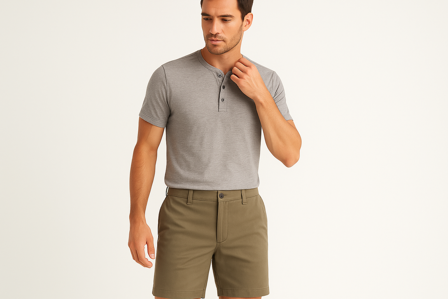 Look 5 - Henley gris con mangas enrolladas