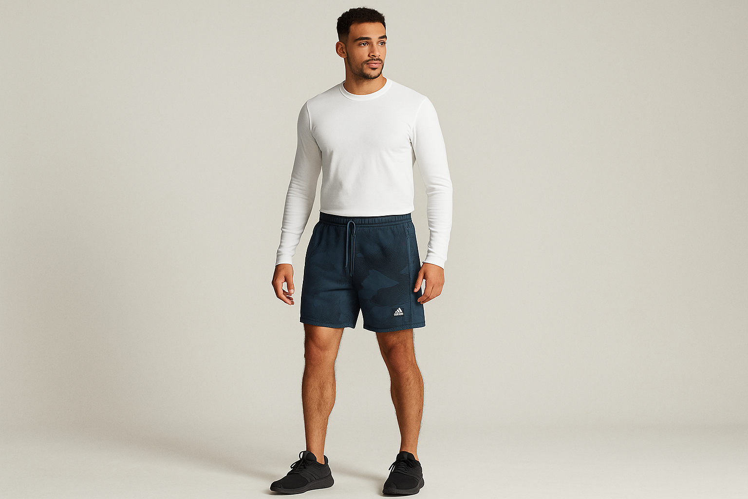 Look 5: Shorts con camiseta blanca manga larga - Estilo running casual