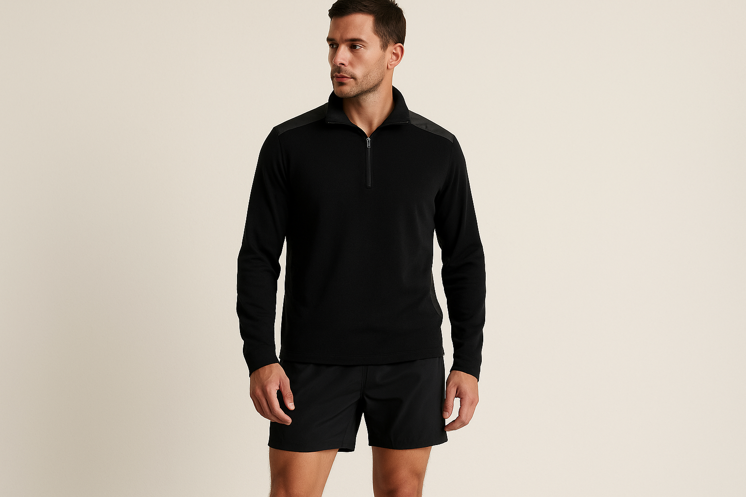 Look 5: Sudadera negra con shorts negros - Estilo training