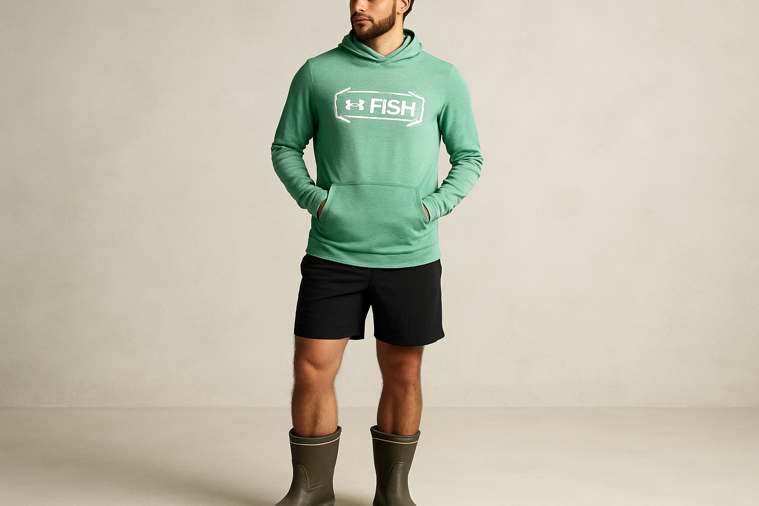 Look 6: Hoodie Under Armour Fish con shorts negros - Estilo outdoor fishing