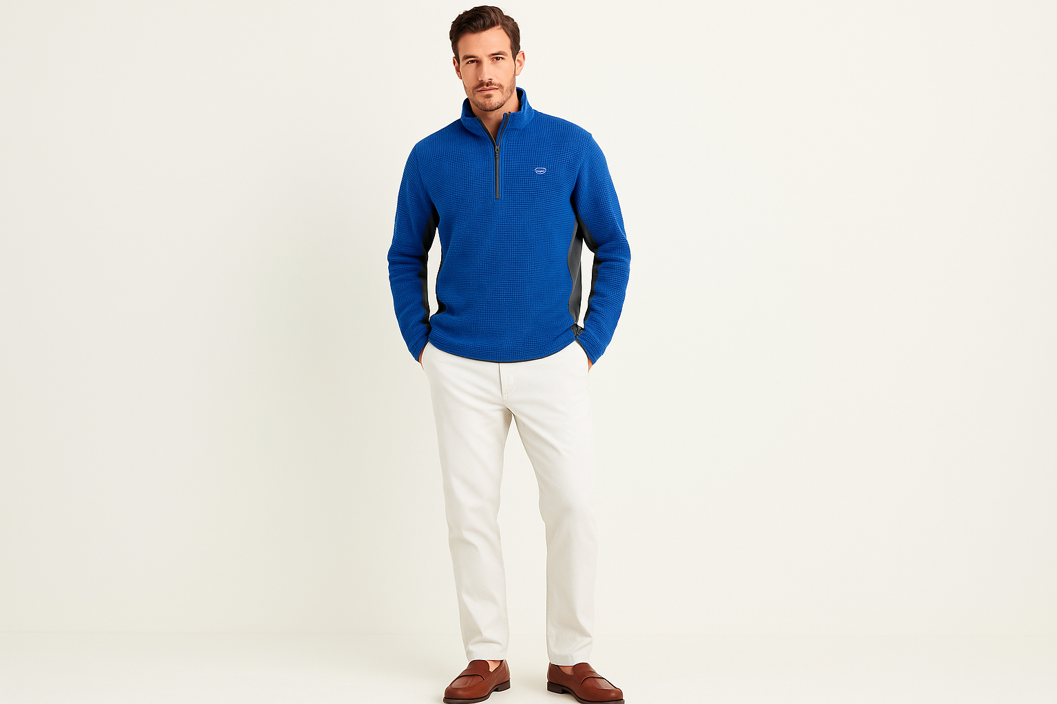 Look 6: Suéter Vineyard Vines con chinos blancos - Estilo sophisticated preppy