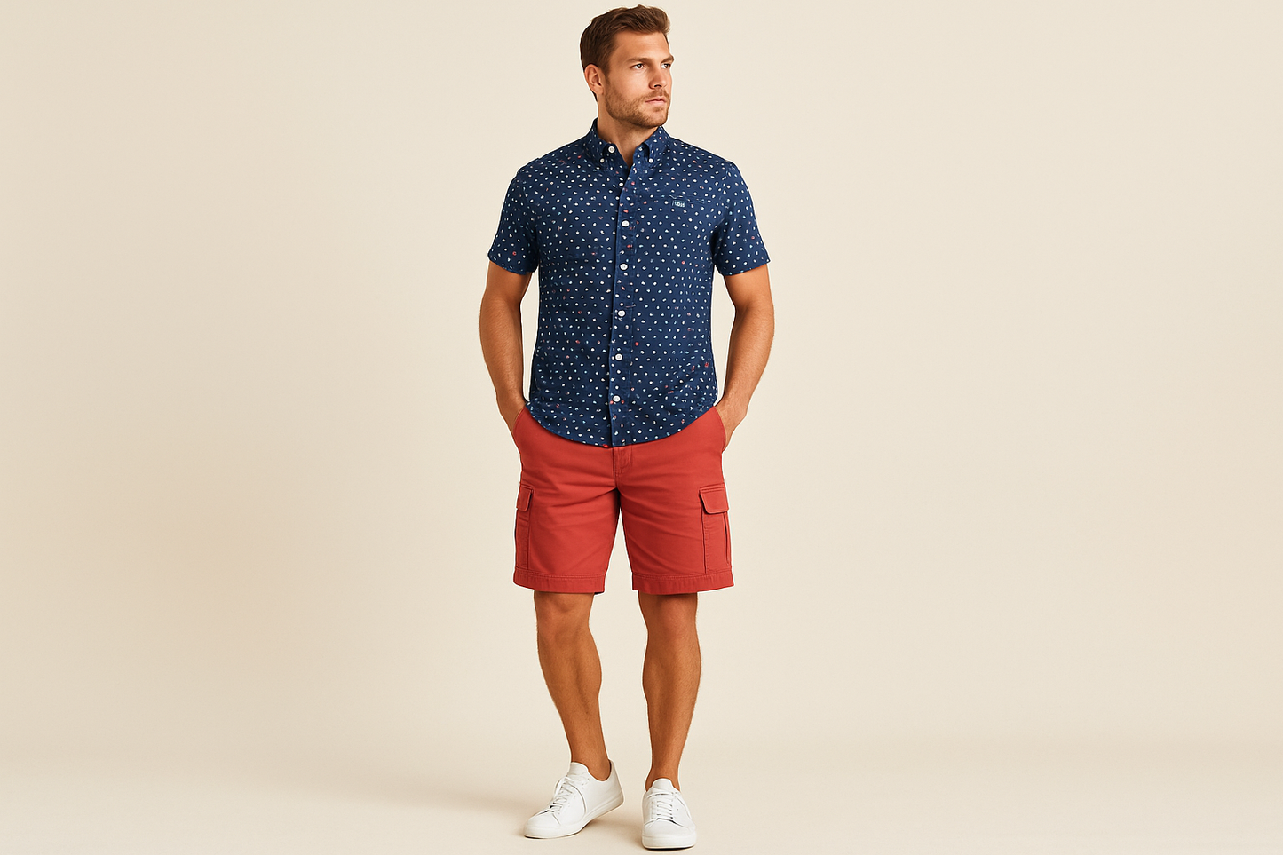 Look casual de fin de semana con shorts rojos