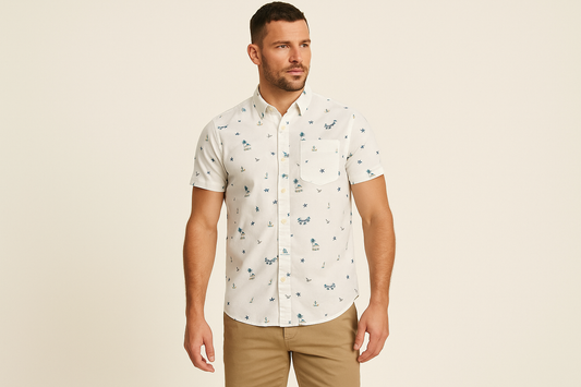 Look casual de playa con shorts khaki