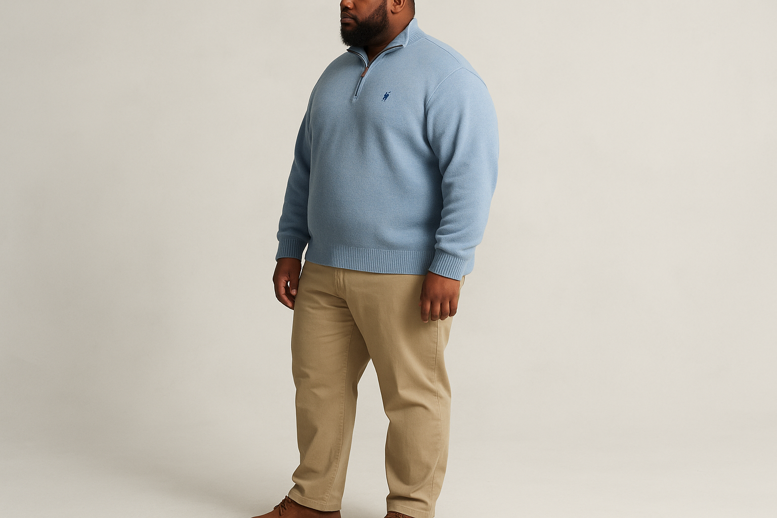 Look casual elegante con pantalón chino beige y zapatos marrones