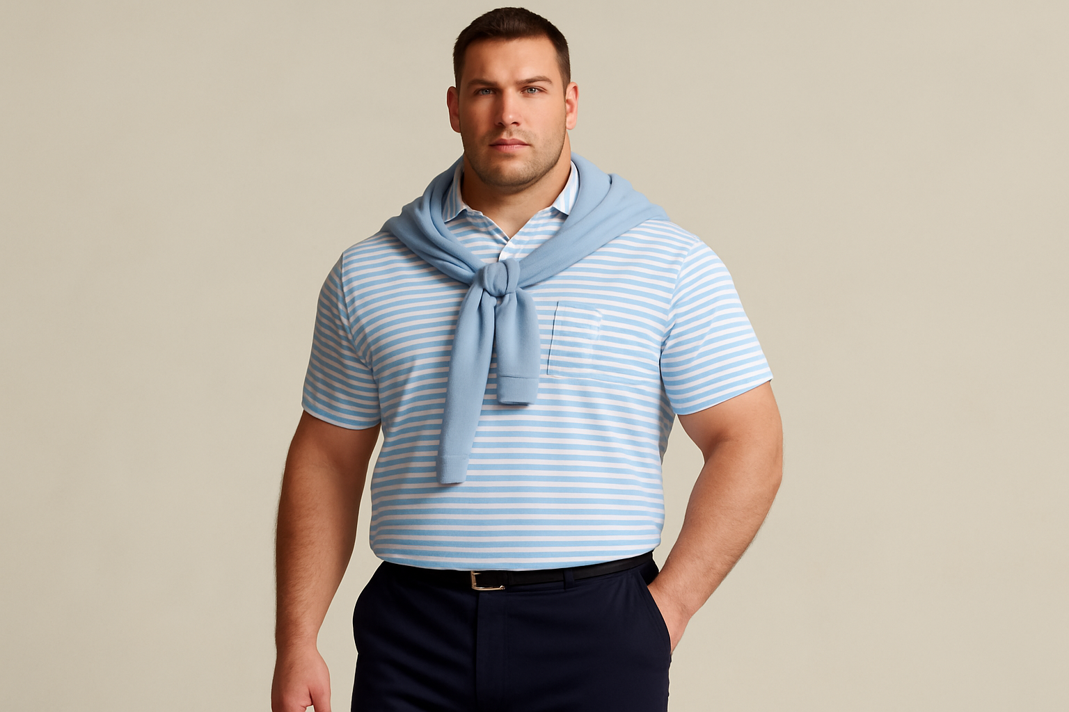 Look country club con suéter en los hombros