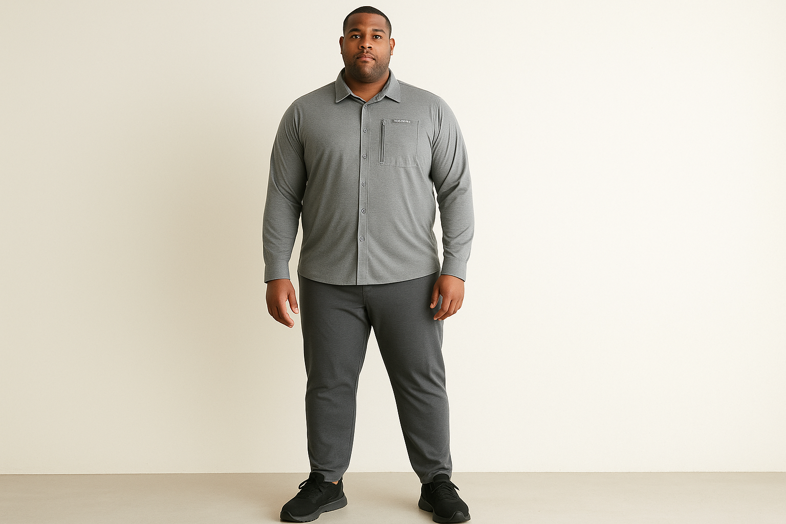 Look deportivo con pantalón gris y zapatillas negras