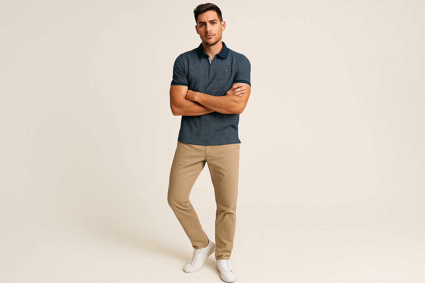 Look elegante casual con chinos beige