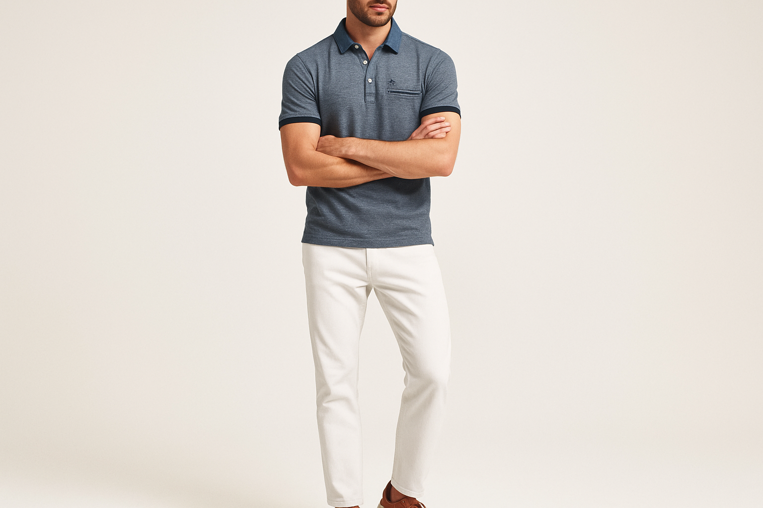 Look elegante con chinos blancos