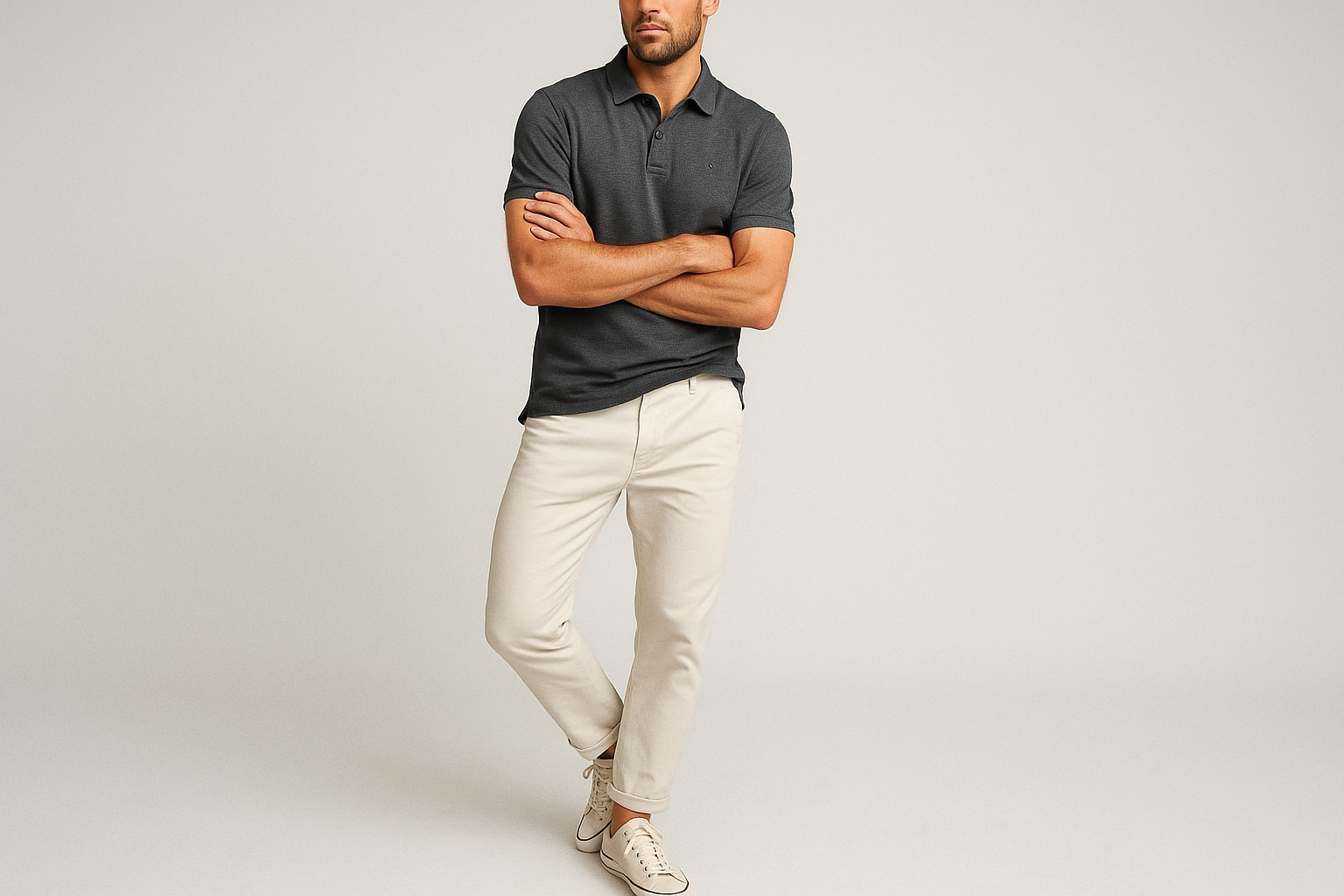 Look elegante con chinos blancos