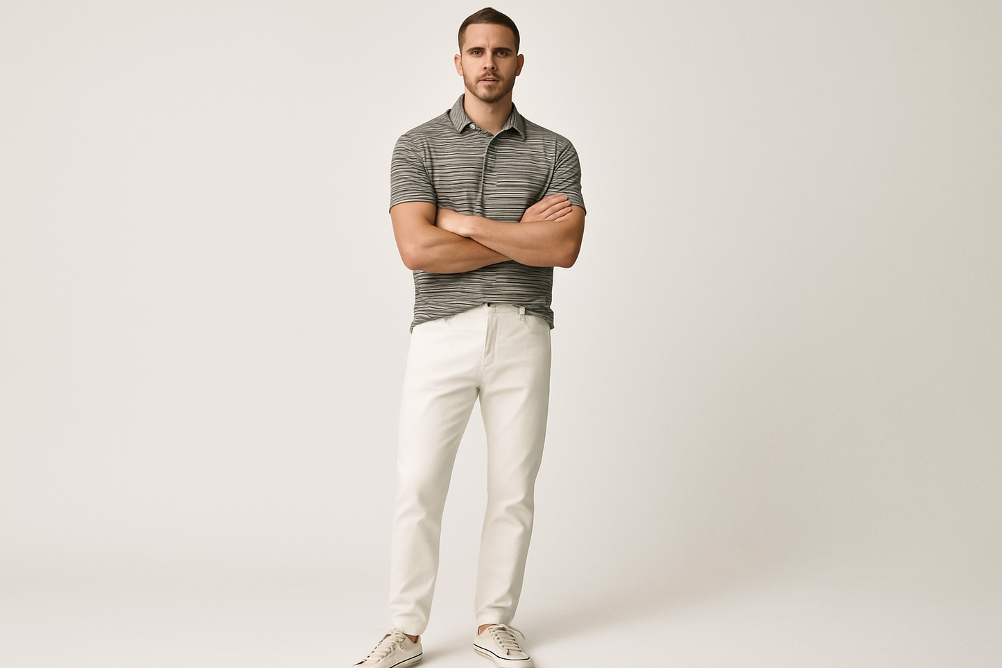 Look elegante con chinos blancos