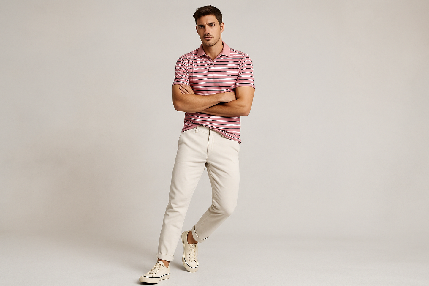 Look elegante con chinos blancos