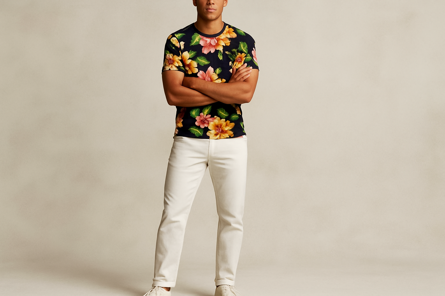 Look elegante con chinos blancos