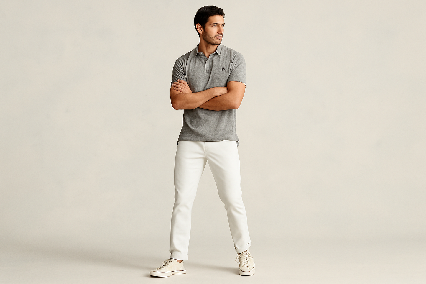 Look elegante con chinos blancos