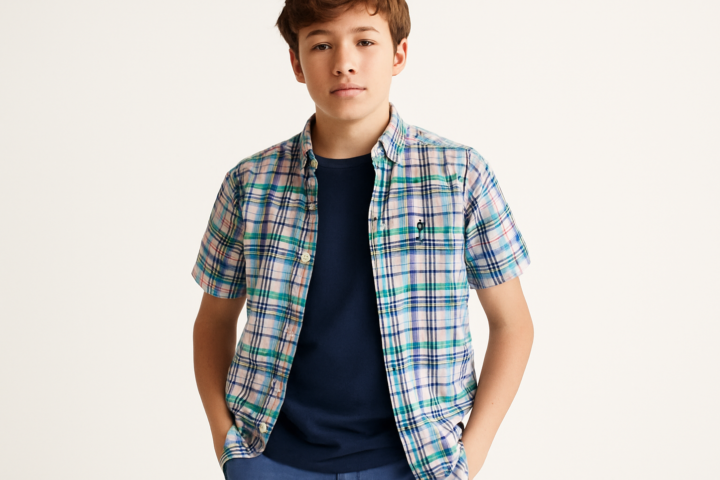 Look en capas con camiseta azul