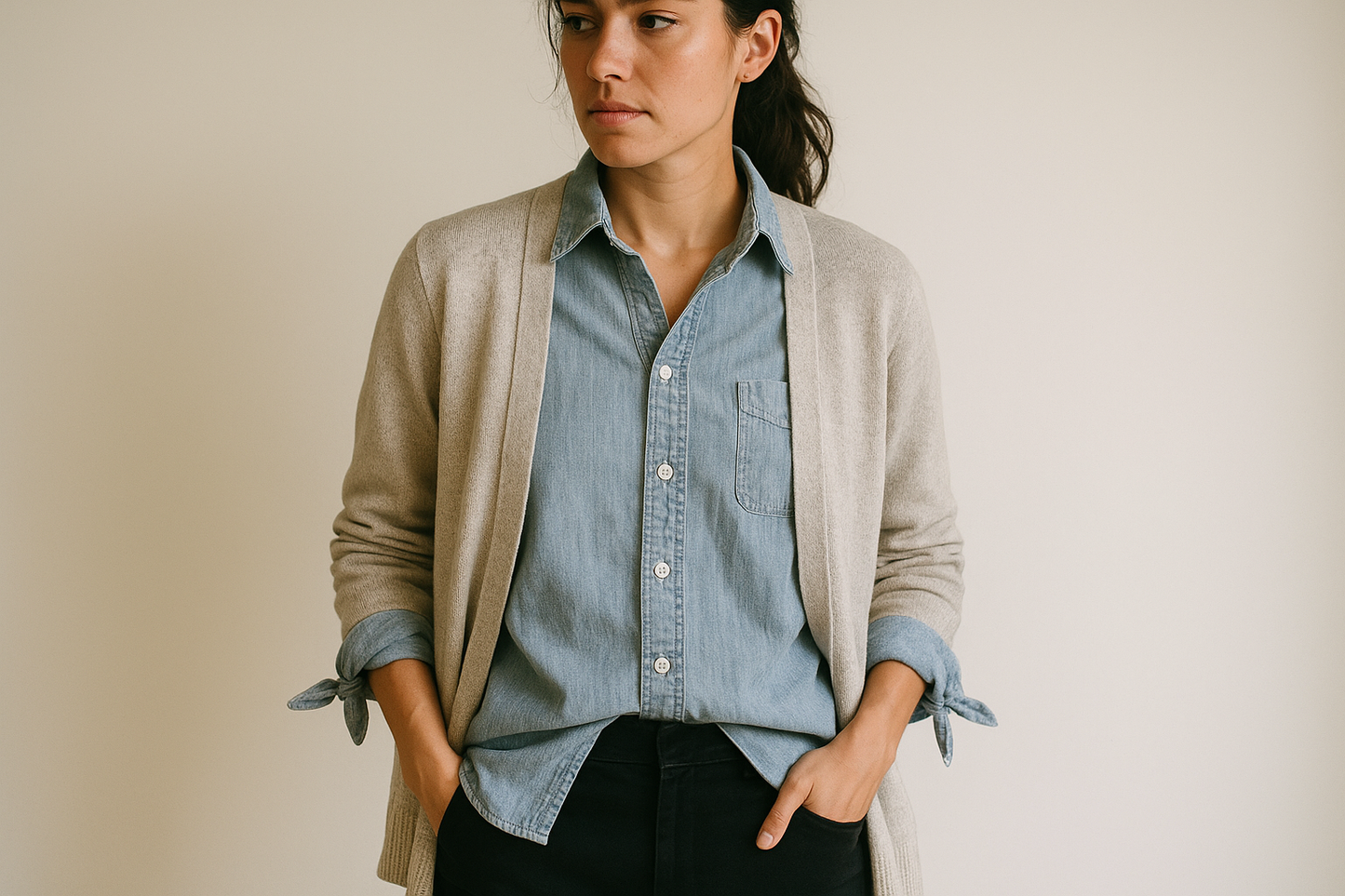 Look en capas con cardigan