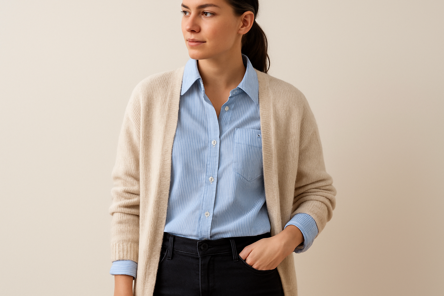 Look en capas con cardigan