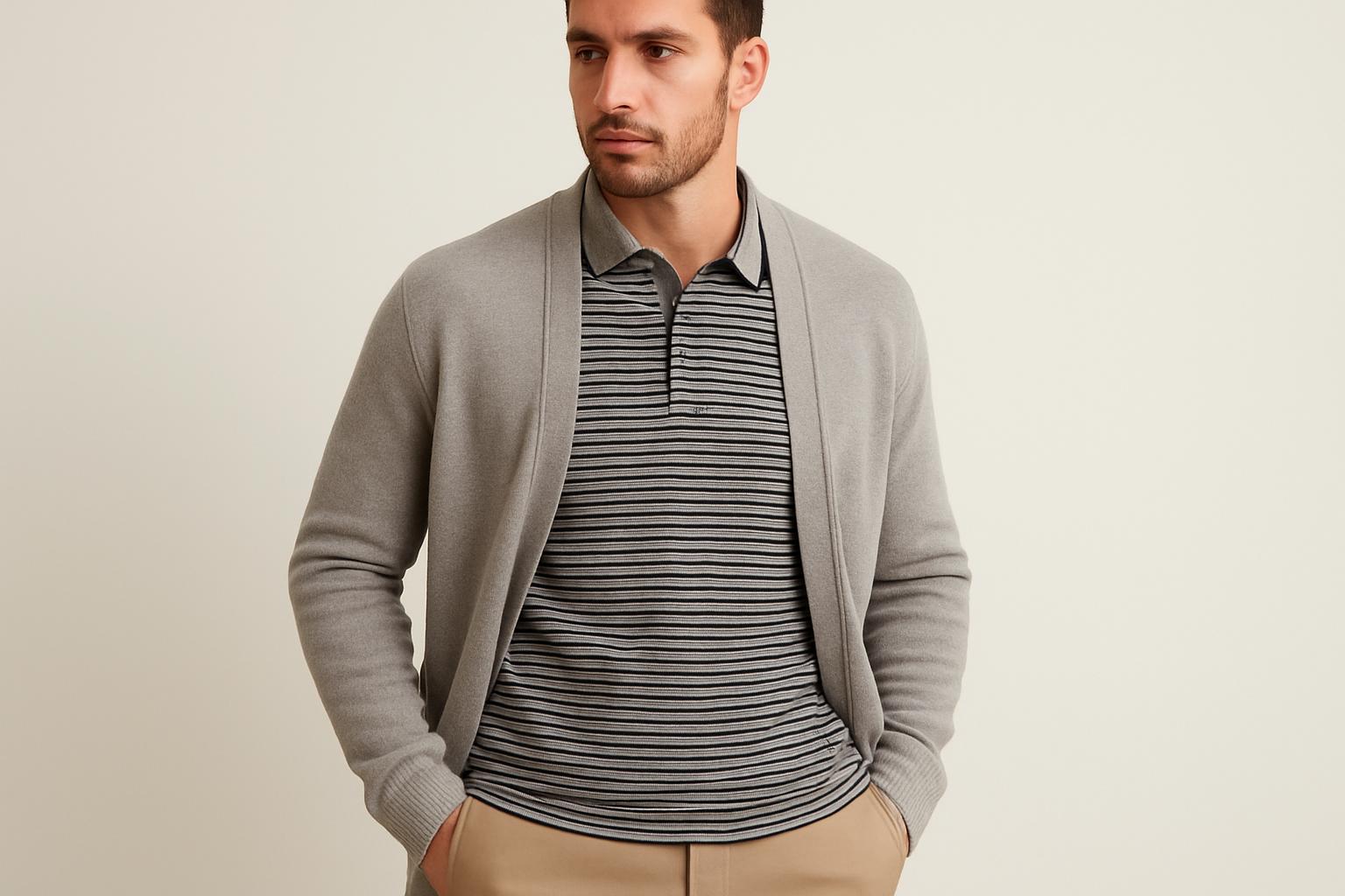 Look layered con cardigan gris