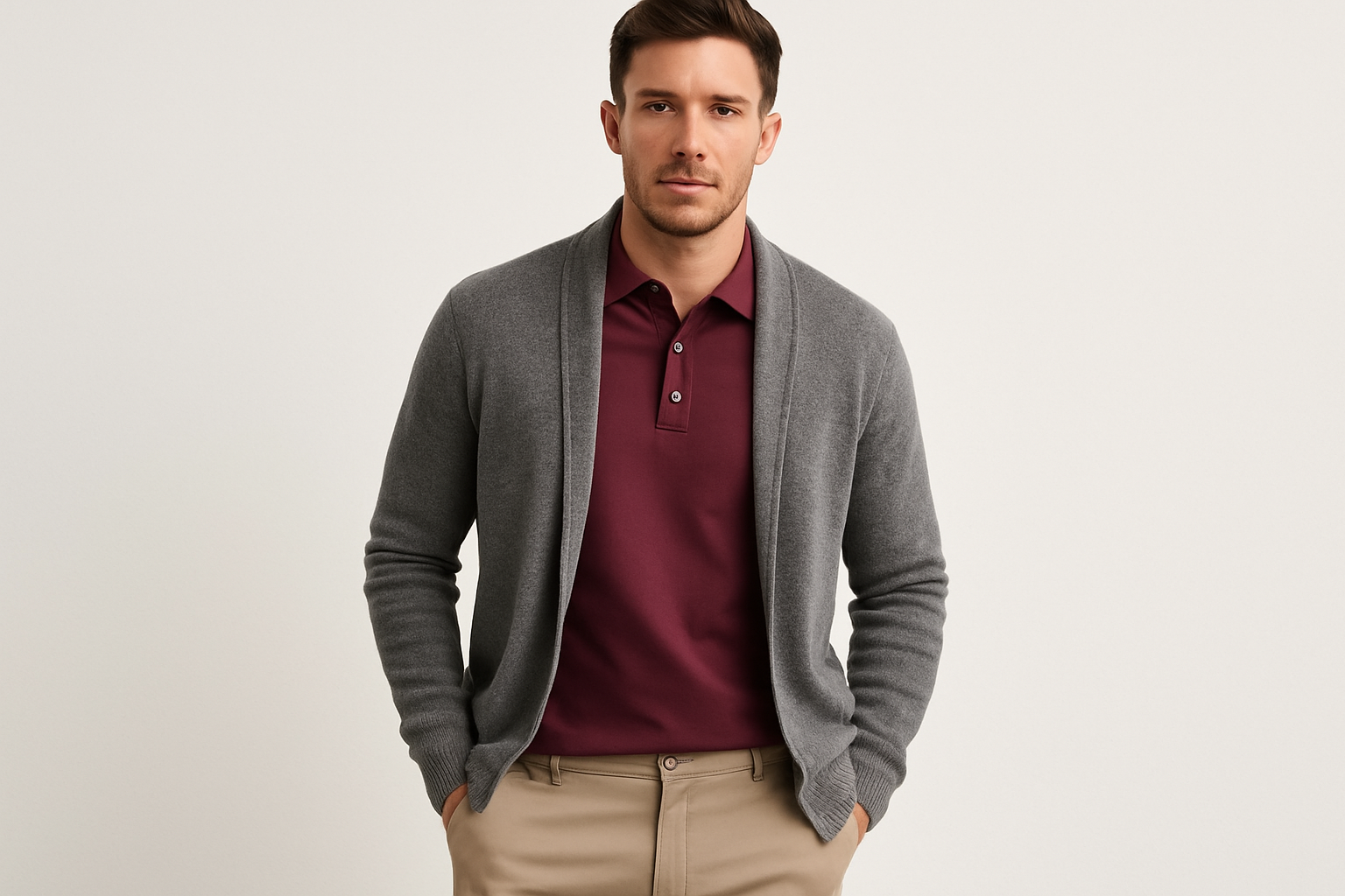 Look layered con cardigan gris