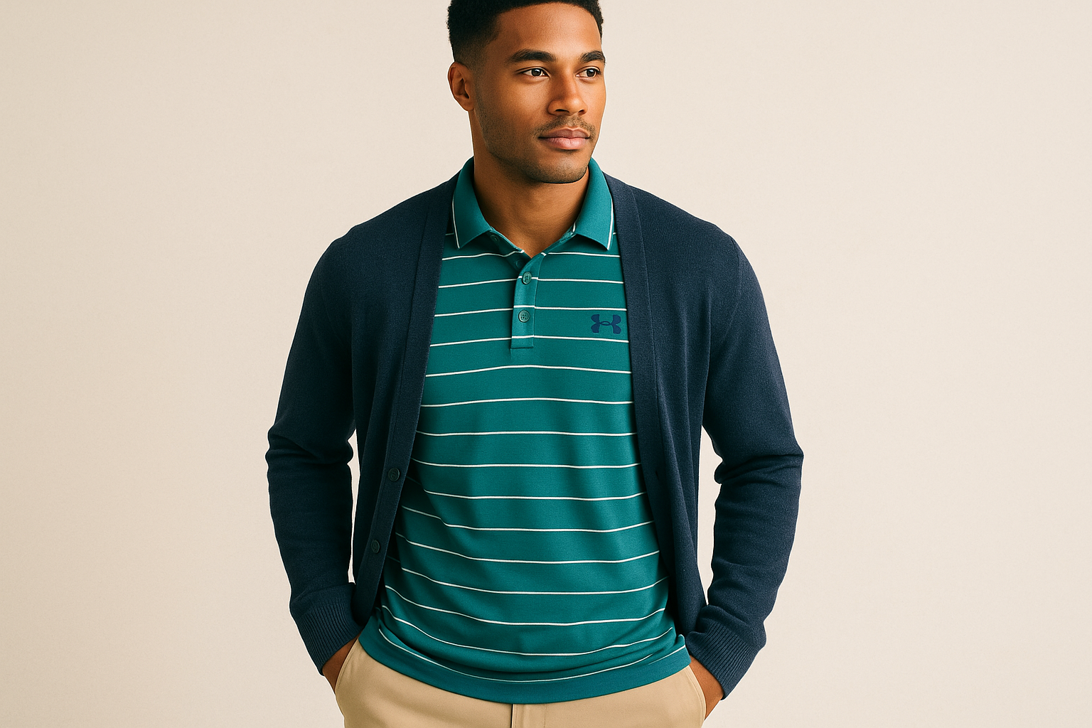 Look layered con cardigan navy