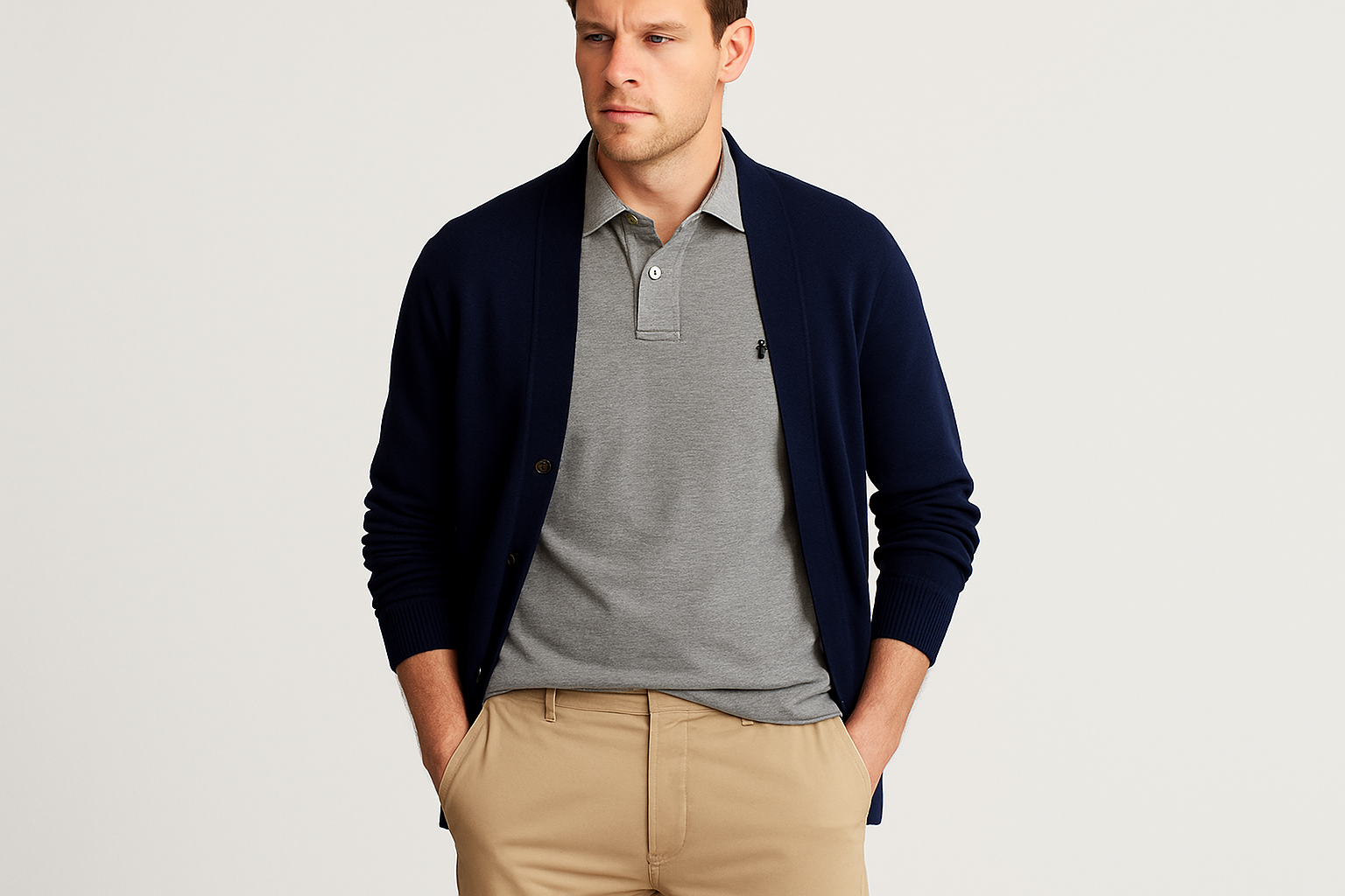 Look layered con cardigan navy