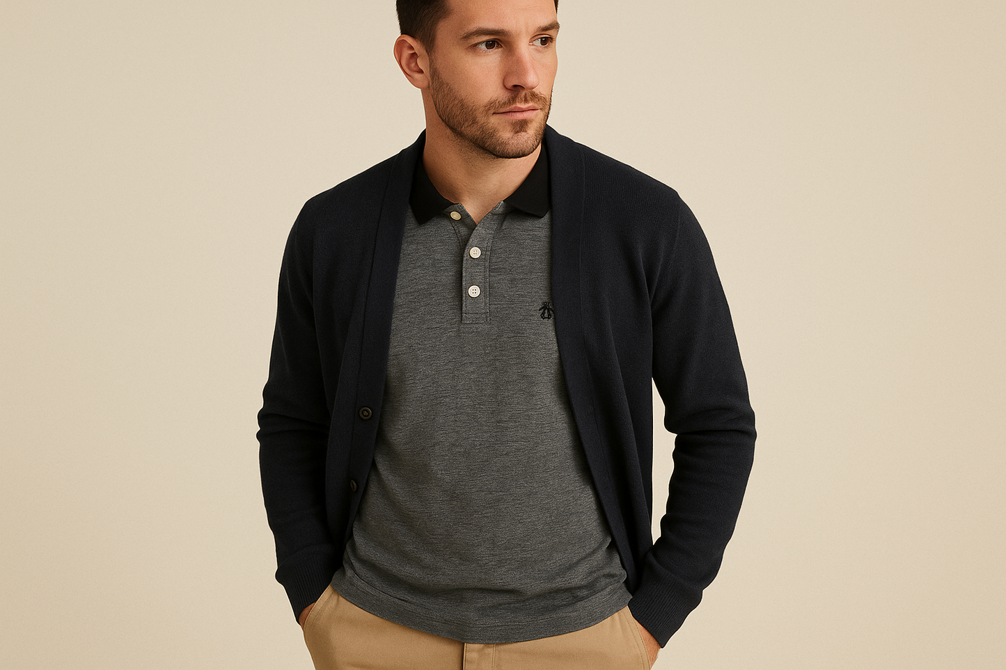 Look layered con cardigan navy