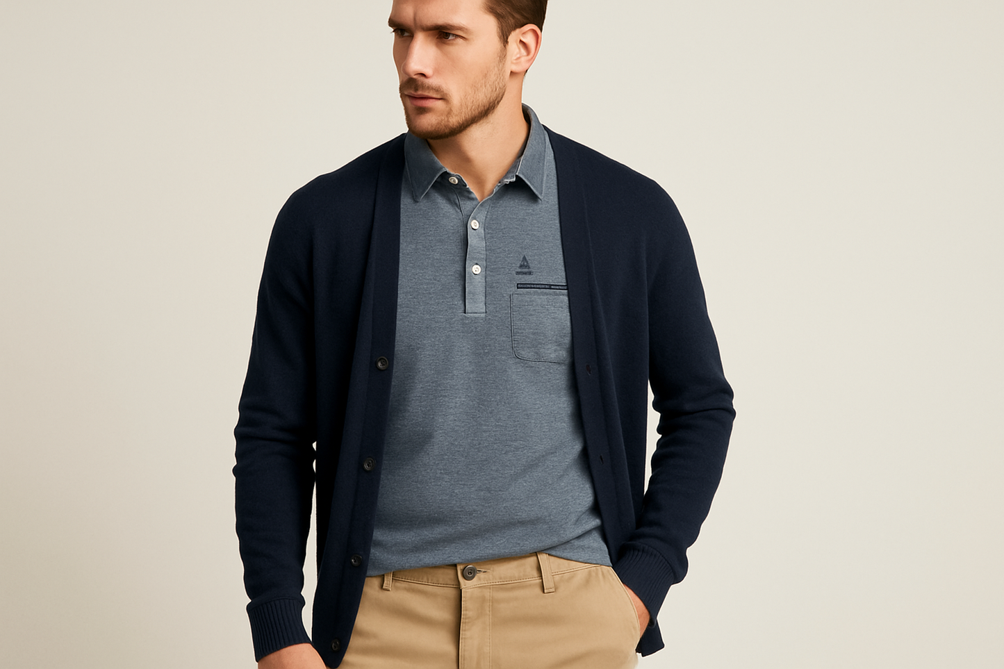 Look layered con cardigan navy