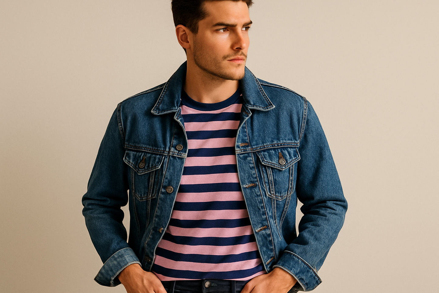 Look layered con chaqueta denim