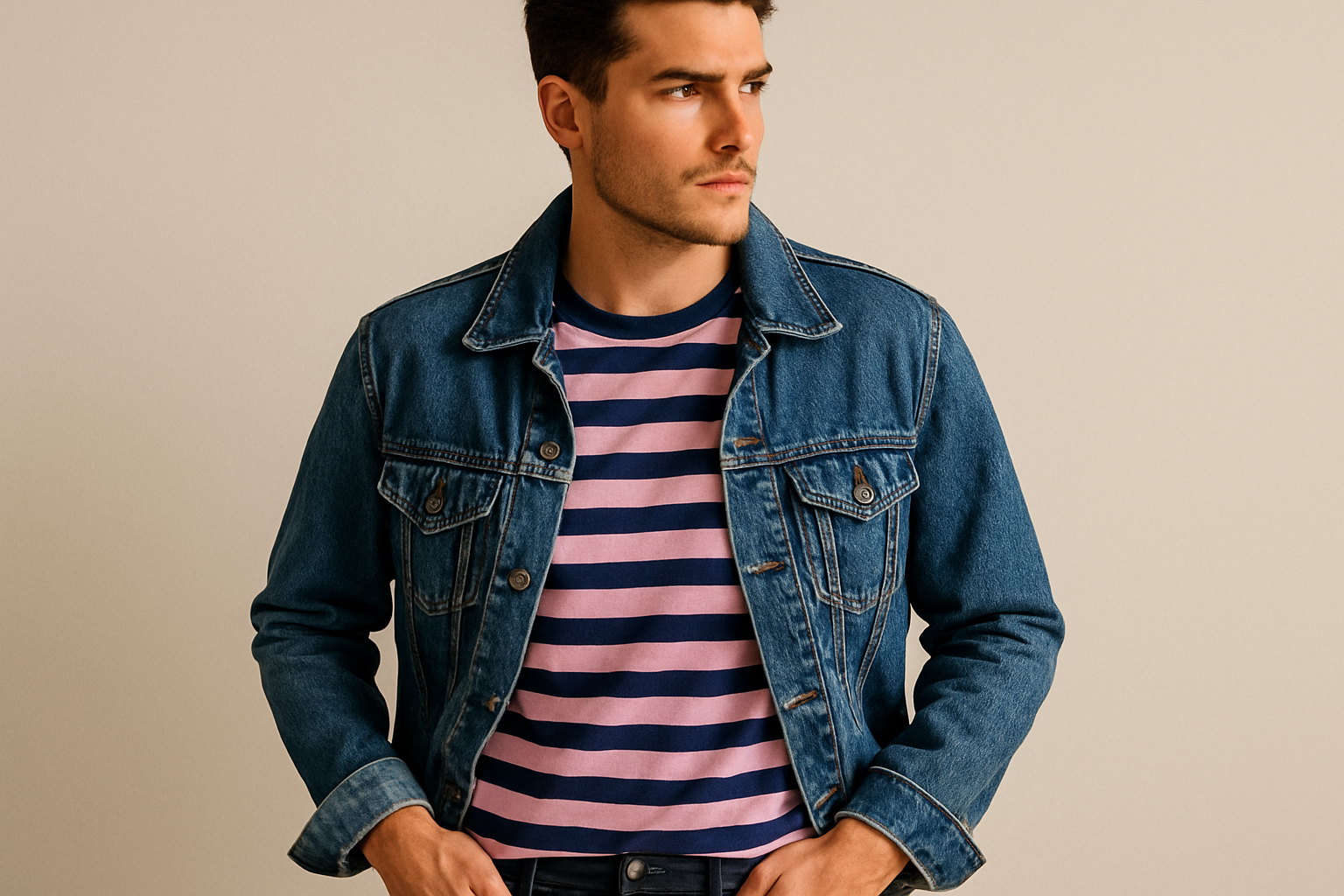 Look layered con chaqueta denim