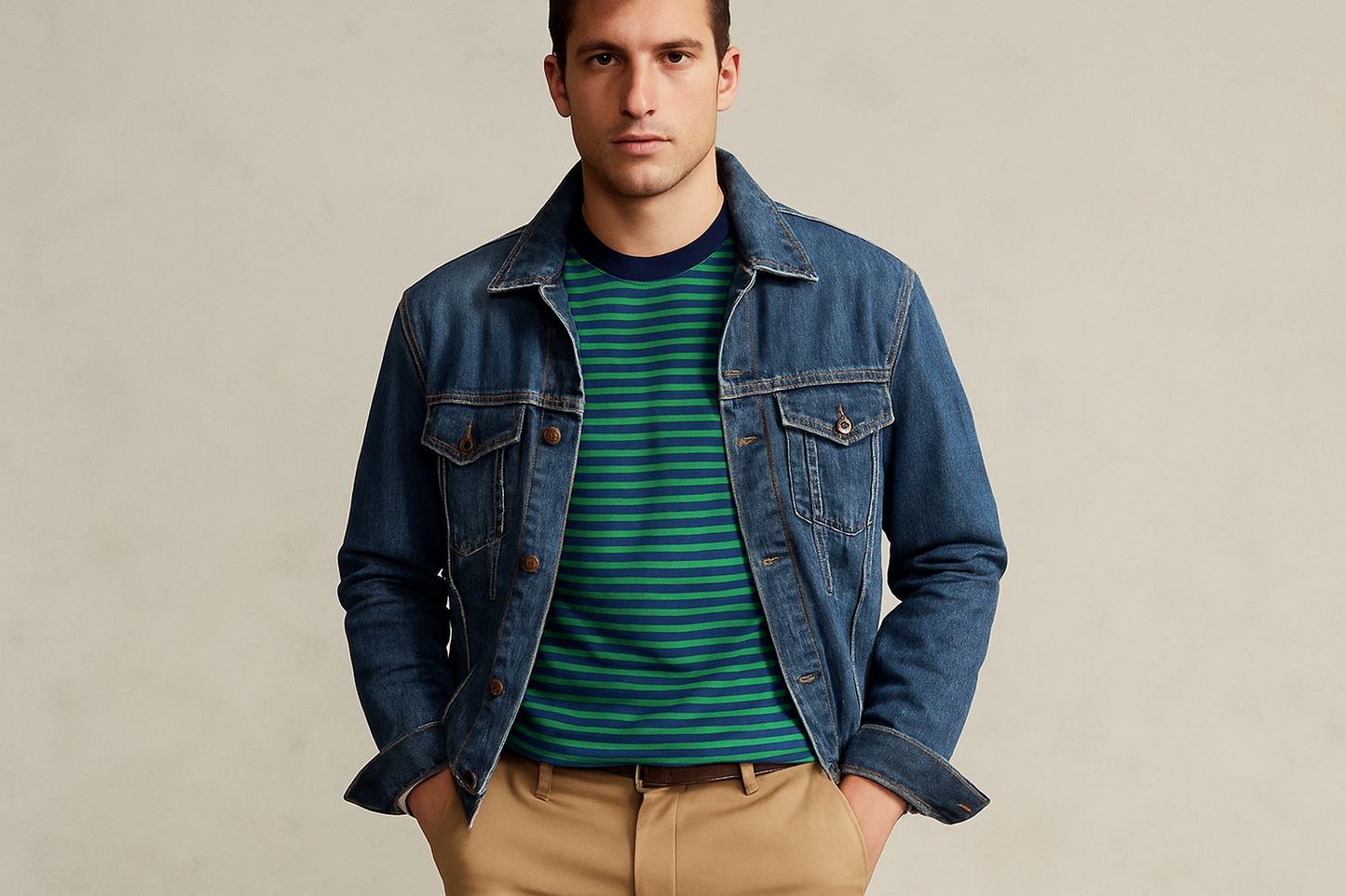Look layered con chaqueta denim