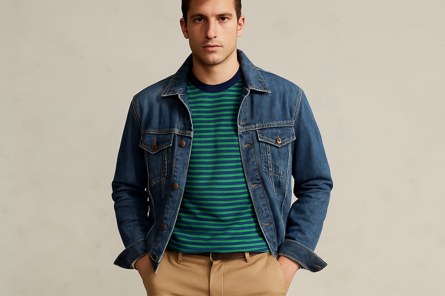 Look layered con chaqueta denim