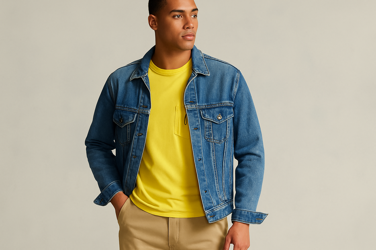 Look layered con chaqueta denim