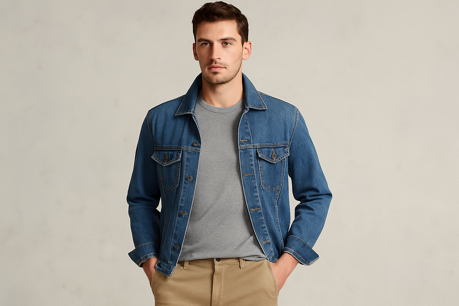 Look layered con chaqueta denim